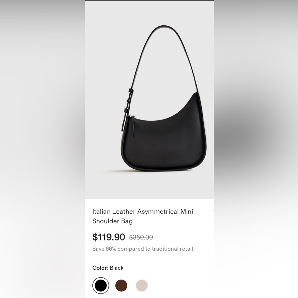Italian Leather Asymmetrical Mini Shoulder Bag - Black